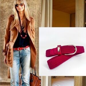 Nautica‎ Red Stretch Woven Braided Adjustable Gold Buckle Belt Sz S New